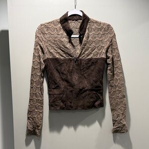 L’Agence brown Lace and suede Jacket top